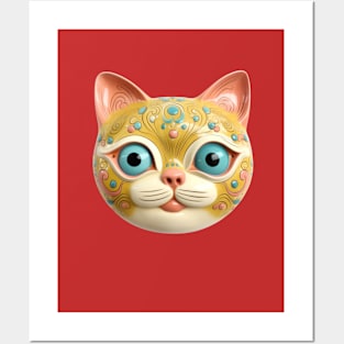 Retro Kitschy Cat Heads Posters and Art